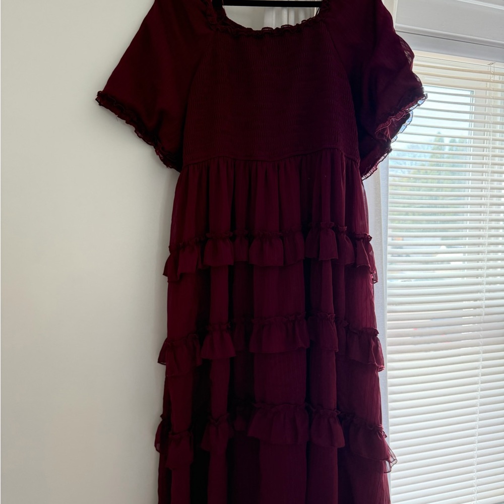Lena and Lou Burgundy ruffle dress